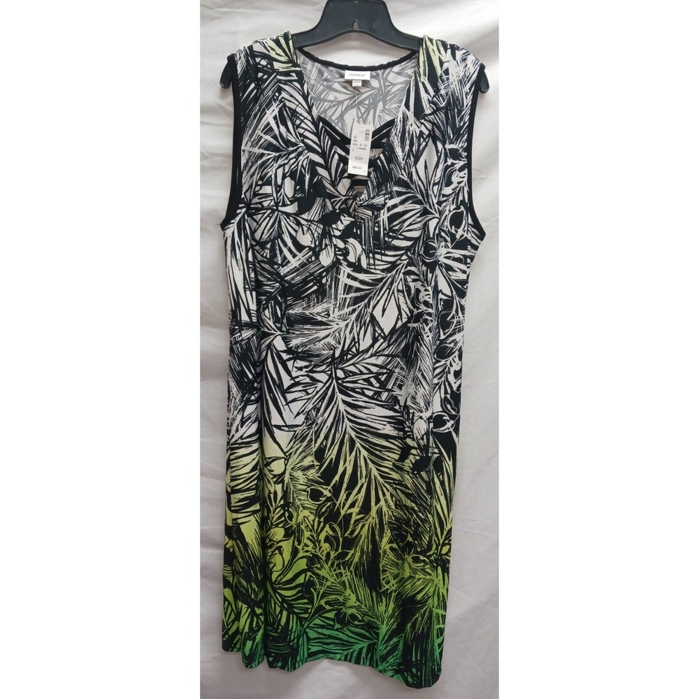 Avenue Dress, Black, White‎ & Green, Sleeveless, Plus 22/24